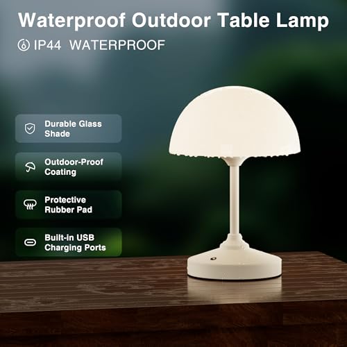 Image of Mushroom Lamp Cordless Lamp Table Lamp,Outdoor Waterproof Shower Lamps,5000mAh Rechargeble Battery Operated Dimmable Touch Desk Lamps,LED Night Light for Bathroom Patio Camping Outdoor(White)