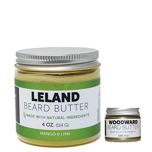 Detroit Grooming Co. Beard Butter Combo - Leland (4oz) and Woodward (0.5oz) - Essential Oils, Natural Plant Based Ingredients Nourish, Promote Beard Growth - Strong Hold Beard Balm for Best Styling