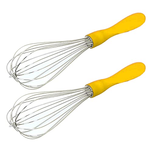 Image of Kuber Industries Hand Blender|Handheld Stainless-Steel Wire Whisk Perfect for Blending, Whisking, Beating, Stirring,Pack of 2 (Yellow)