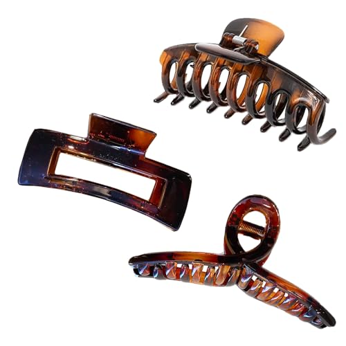 HGOCAHUZI Lot de 3 pinces à cheveux marron pour femme - Épais - Bouclés - Cheveux longs et bouclés - Marron foncé