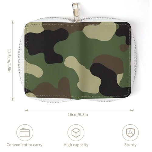 Pu Leather Credit Card Holder for Women, Slim Card Organizer Case Money Bag with 20 Slots Cool Camo Military Camouflage Zipper Mini Wallet3