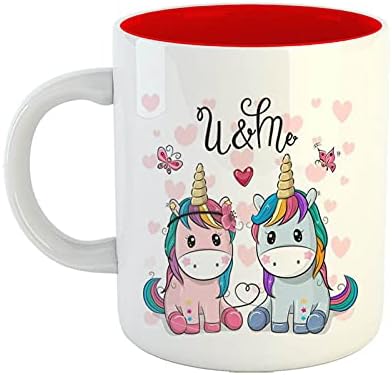 iKraft Dual Tone Mug | Printed Design - U and Me |Cool Mug | Inner Colour - Red | Suitable Gift for Loved Ones and Coffee Lovers – 11oz [325ml]