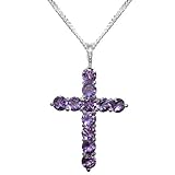 18ct White Gold Pendant & Chain Necklace with Natural Amethyst Womens Cross Pendant & Chain Necklace - Chain length 16