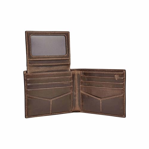 Image of Fossil Men's Wallet, Derrick Leather RFID-Blocking Wallet Bifold Passcase with Removable Card Case, Dark Brown