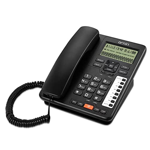 2-Line Corded Telephone Systems for small business and house, Desk phone Only (Black)