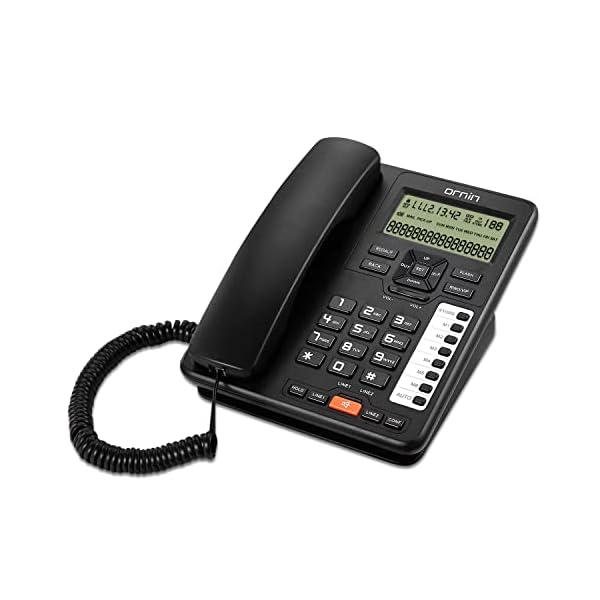 2-Line Corded Telephone Systems for small business and house, Desk phone Only (Black)