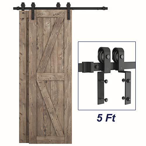 SMARTSTANDARD 5ft Bypass Sliding Barn Door Hardware Kit - Upgraded One-Piece Flat Track