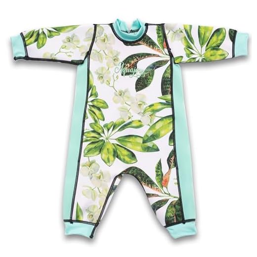 Aquajoy Warmsy - Premium Wende-Schwimmanzug | Warmer Neoprenanzug für Babys & Kleinkinder | Warme Ganzkörper-Badebekleidung für Jungen & Mädchen | 2 in 1-Design (Grüne Orchidee) Gr. 2-3 Jahre