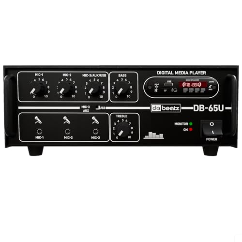 Image of DaBeatz 65W PA Mixer Amplifier Bluetooth USB TF FM 3 Mic Inputs Bass Treble 100V Line 4Ω 8Ω 16Ω Speaker Output Power Amplifier for DJ Karaoke Home Temple School Office