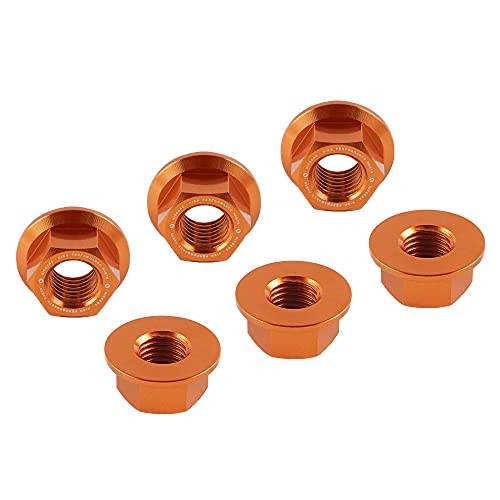 NICECNC 6 Stück Ritzelmuttern Set Orange M10X1,25 Compatible with 1290 Duke/R/GT,Flanschmutterschraube Aluminium