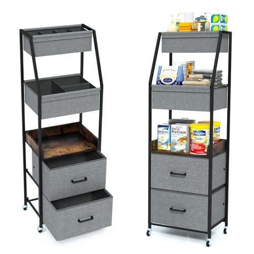 Image of Baby Diaper Caddy Organizer and Storage - 5 Tier Rolling Cart with Dividers and Drawers, Mobile Utility Cart with Wheels for Nursery, Bedroom, Changing Table & Crib