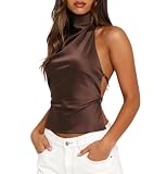 Women Halter Backless Tank Tops Cute High Mock Neck Cami Sexy Open Back Camisole Summer Going Out...