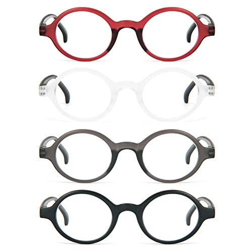 KoKoBin Pack of 4 Men's and Women's Small Round Anti-Blue Light Reading Glasses Practical Reader with Spring Hinges - Image 3