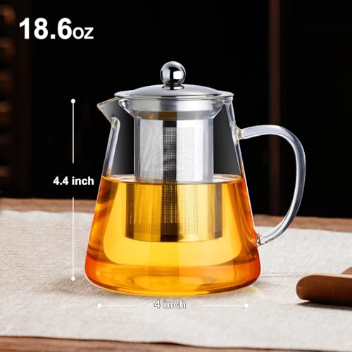 Image of Baalaka Glass Teapot 18.6oz /550ml, Tea Pot with Removable Infusers for Loose Tea, Borosilicate Glass Tea Kettle Tea Maker Stovetop for Camping, Tea Infuser for Loose Leaf Tea Travel