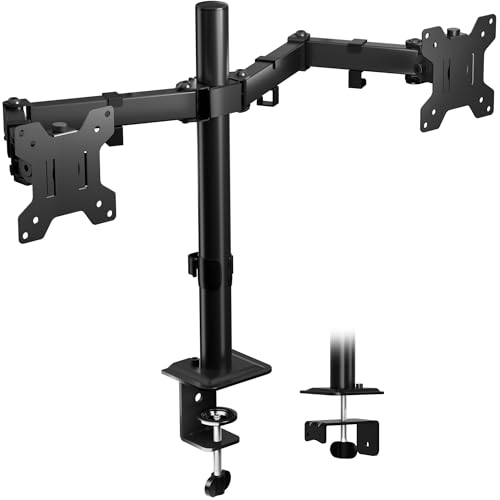ERGOMAKER Dual Monitor Arm Full Motion Monitor Mount for 13-27 Screens VESA 75/100mm with Desk Clamp & Grommet Base Tilt 90/ Swivel 180/ Rotate 360 Max 8kg per Arm Black