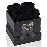 UFOREVER ROSES Preserved Roses in a Box Mothers Day Valentines Day Gifts for Her, Real Roses That Last a Year and More, Eternal Roses for Her, Christmas Day, Birthday, Anniversary Day (Small, Black)
