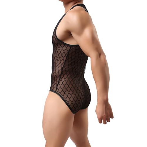 YUFEIDA Sexy Men's Jumpsuit Black Bodysuit Transparent Briefs Underwear2