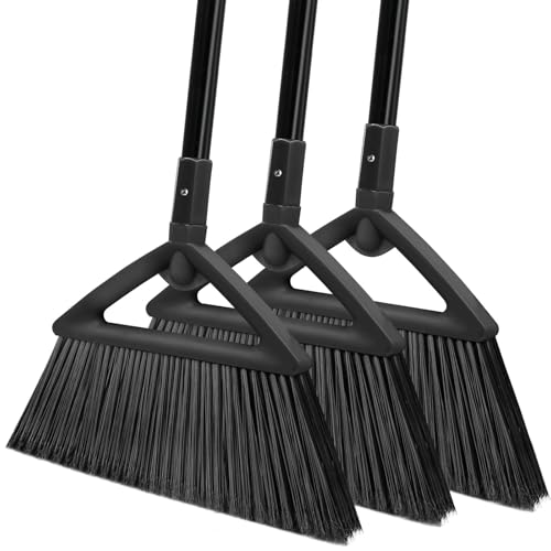 Image of Heavy Duty Black Angle Broom with Long Handle - 3 Pack