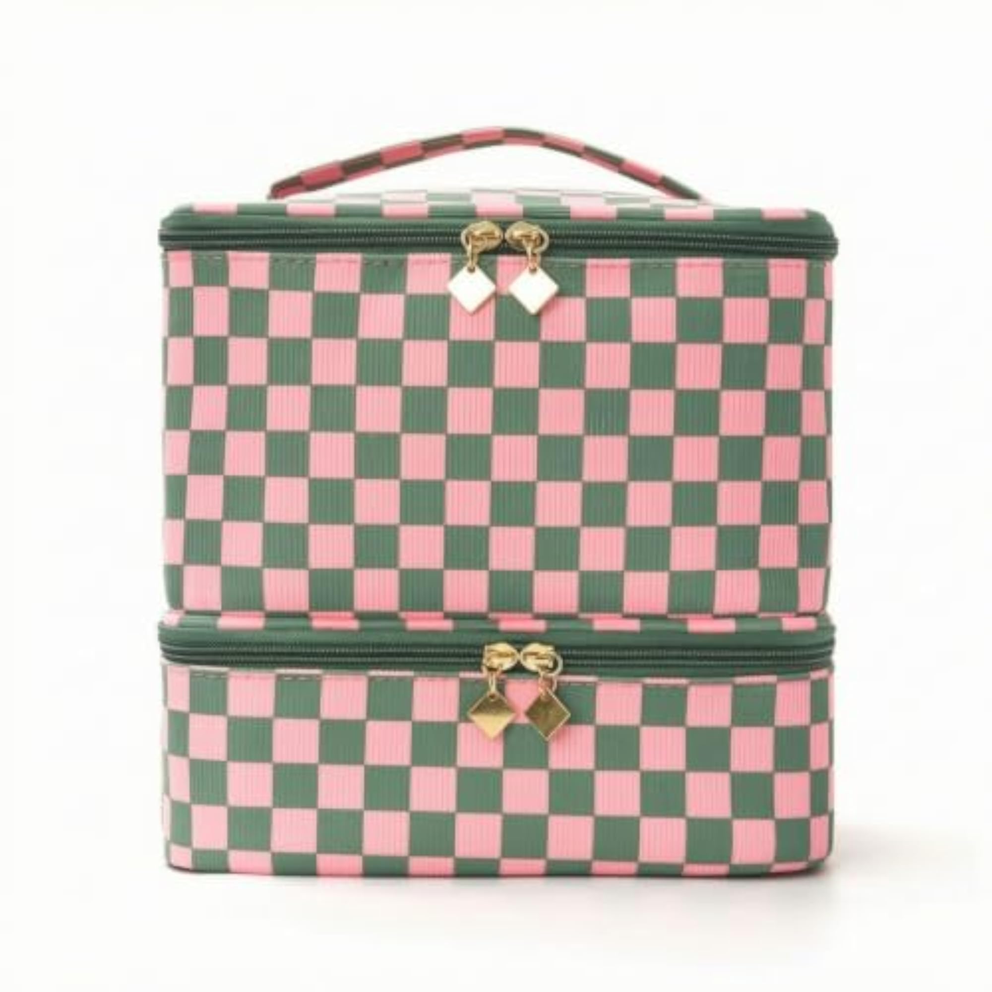 Two-Tier Quilted Nail Polish Organizer with Handle