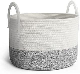 Keplin Rope Storage Baskets - Woven Two Tone Material Nursery Hamper with Handles, Large Capacity for Laundry, Baby Clothes, Toys (Grey & White)