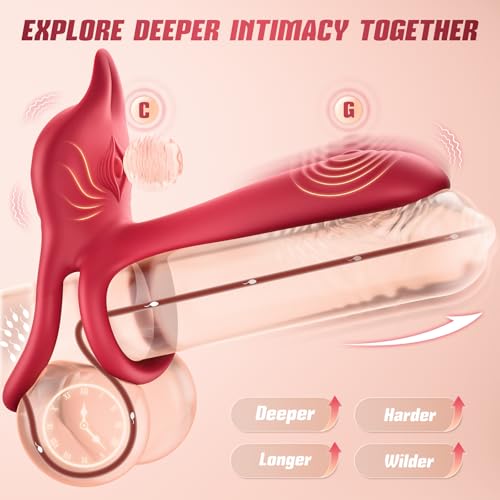 Image of Rose Toy Vibrating Cock Ring - MOOLIGIRL Women Sex Toys Vibrator for Couples, Dual Penis Ring with 10 Vibrating Modes, Clitoral Stimulator G Spot Dildo, Female Weights Cockring Adult Nipple Toy
