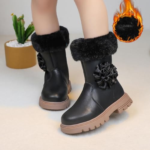 Ctreela Girls Fuzzy Warm Winter Short Boots with Furry Faux Fur Lining Bootie Shoes for Little/Big Kids Mid Calf Boots2