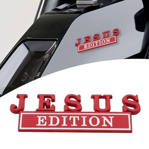Image of 1pc 3D Raised Letter Jesus Edition Emblem Car Decal - Metal Sticker for Vehicles, Trucks, Motorcycles, SUV - Door Tailgate Bumper Badge Auto Decoration (red and White)