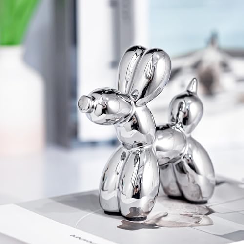 Estatua Perro Globo Pequeña de Cerámica Plateada miniatura 6