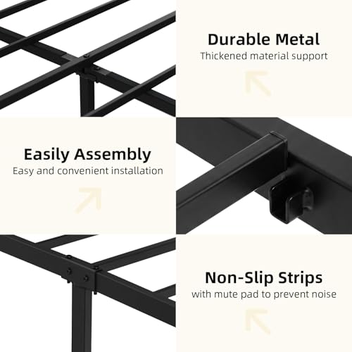 Image of Twin Bed Frames, Metal Platform Twin Bed Frame with Wood Headboard, Black