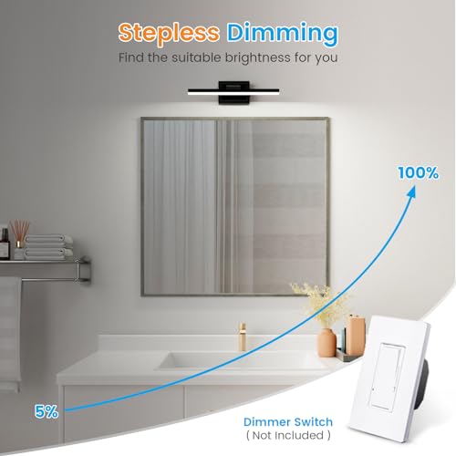 Image of VOLISUN Modern Bathroom Vanity Light 15.7 inch, Rotatable, 12W Dimmable 5CCT Led Bathroom Light Fixture Over Mirror, Black Bar Vanity Light for Bathroom Mirror Restroom-ETL Certificated