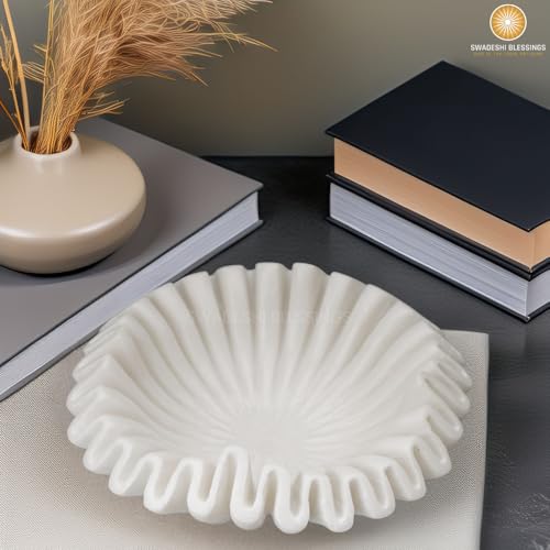 Image of SWADESHI BLESSINGS Handcrafted Marble Fluted Urli Bowl for Home Decor | Traditional Decorative Bowl for Floating Flowers, Potpourri & Festive Decor Items | Pooja Decoration | Wedding /Return Gifts, 9 inch