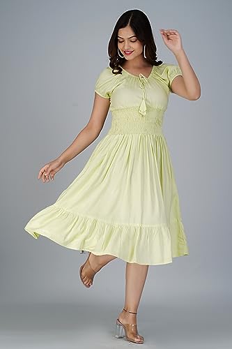 Image of Denarius Women's Rayon Short Sleeves Round Neck Solid A-Line Gown Dress