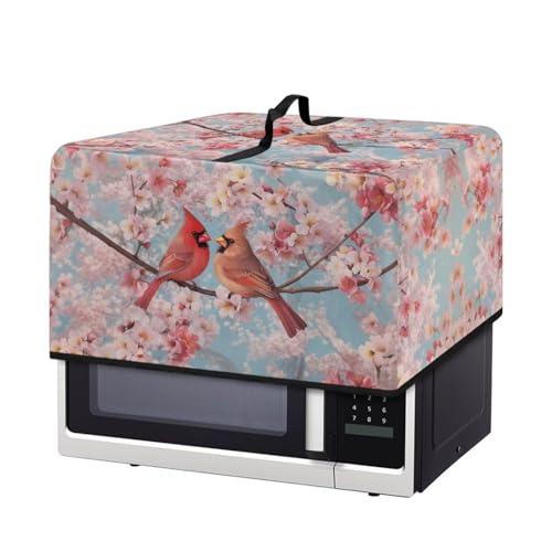Image of Microwave Dust Cover Toaster Oven Dustproof Cover Stain-Resistant Oil-Proof Smart Oven Protector for Kitchen Countertop, L, Northern Cardinal Red Bird Pink Flower Print