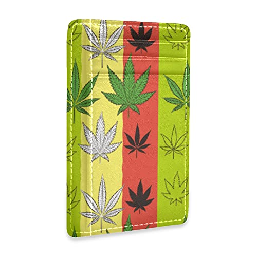 susiyo Marijuana And Weed Leaf Symbol Slim Minimalist Wallets Rfid Blocking Card Wallets PU Leather Front Pocket Wallets for Men and Women
