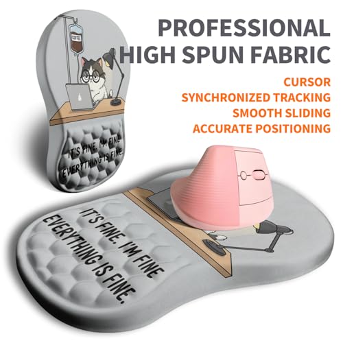 Image of Ergonomic Joint Wrist Support Mouse Pad with Memory Foam Cushion Massage Bump, Carpal Tunnel Pain Relief Mousepad Slope Design for Wrist Rest, 11.8x7.9 in, Funny Coffee Cat