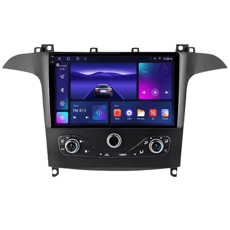 ZUBIX Android 15 Radio Coche con Pantalla Táctil 9 Pulgadas para Ford S MAX S-MAX 2006-2015 Navegación GPS Control del Volante 4G WiFi FM Am RDS Mandos Volante Bluetooth,8 Core 4G+WiFi 4G+64G