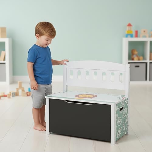 Banco infantil con pizarra ideal para ordenar juguetes en cuartos de juego 4