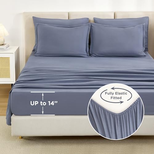 Litanika King Size Comforter Set Bluish Grey - 7 Pieces Bed in a Bag King Bedding Comforter Sets, Solid Lightweight Bed Set with Comforter, Sheets, Pillowcases & Shams