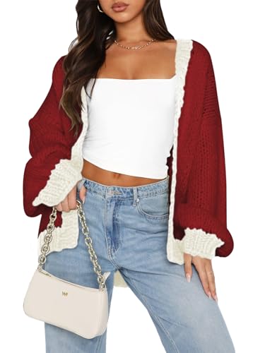 Image of Women's 2025 Fall Long Sleeve Cable Knit Sweater Color Block Open Front Cardigan Chunky Loose Outerwear Coats