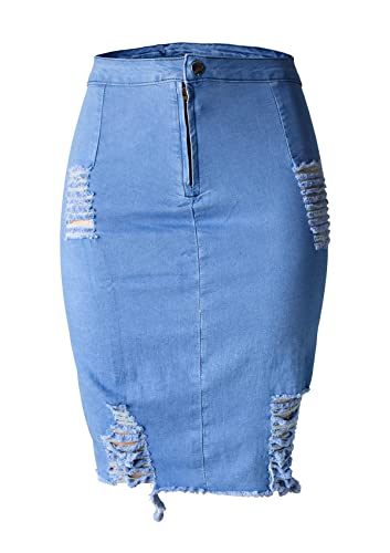 Aodrusa Distressed Jean Skirt for Women Stretch Denim Ripped Mini Short Casual A Line Above Knee Length Blue US 16