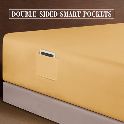 Elegant Comfort Luxurious 1500 Premium Hotel Quality Microfiber 4-Piece Sheet Set, 18-24 Inches Deep - Extra Deep Pocket Sheets - Ultra Soft 4PC Deep Pocket Sheets, King, Camel-Gold