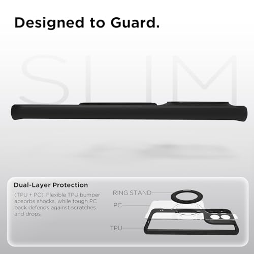 Image of RIGGEAR Shockproof Sleek Hybrid Armor 360 Rotating Magnetic Ring Stand Back Cover Case Compatible with MagSafe Accessories for Motorola Moto Edge 70 Fusion 5G (Clear PC + Black TPU Bumper)