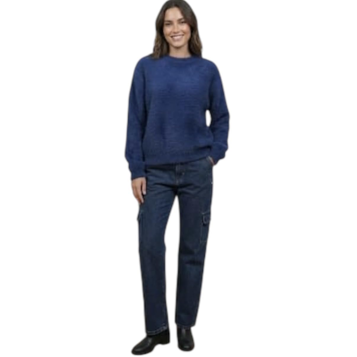 Women's Blue Fluffy Knit Long Sleeve Oversized Sweater Winter Pullover XL-image-6