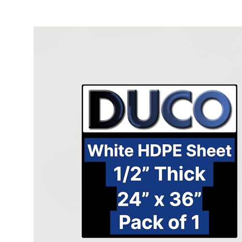 Duco HDPE Sheet 1/2 Inch Thick 24" x 36" (1 Pack) - White HDPE Plastic Protector, USA-Made Plastic Sheet for Knives, Signs, Crafts, Shelf Board, and Dishwasher Friendly