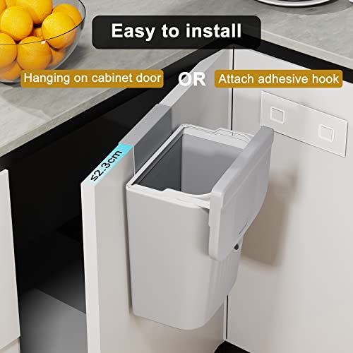 Netdot 4 Pack 9 Liter/2.4 Gallon Hanging Trash Can With Lid, Bathroom Garbage Can, Small Compost Bin Waste Basket For Kitchen,Bathroom,Bedroom,Living Room - Grey #TOP5