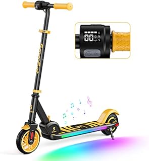 SmooSat E9 Apex Electric Scooter for Kids, Bluetooth Music Speaker, Colorful Rainbow Lights, LED Display, Adjustable Speed and Height, Foldable E-Scooter for Kids Age 8+, Ideal Gift for Children