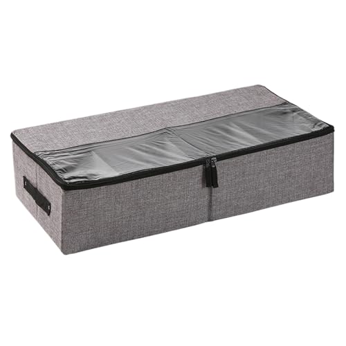 Organizador de zapatos para almacenamiento de cama, 60 x 30 x 13 cm, lino de algodón con tapa de PVC, divisor extraíble para botas, tenis, ropa, edredón, manta, armario, dormitorio