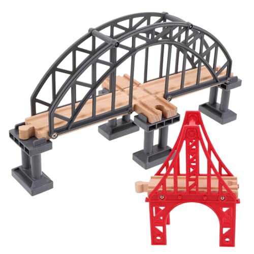 lurrose 2個 木製小型橋模型 トーマス火車テーマ列車線路用 頑丈で な素材使用 創造的なレイアウト遊び促進 社交性を育む家族向けおもちゃ