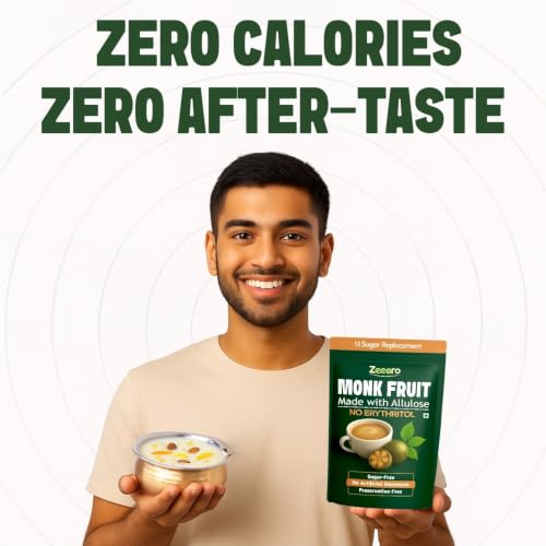 Image of Zeeero Monk Fruit without Erythritol | Monkfruit with Allulose Sweetener | 1:1 Sugar Replacer | Monk sugar /monk fruit powder | No Preservatives 150g
