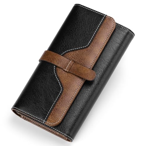 SENDEFN Wallets for Women Leather with RFID Blocking Trifold Credit Card Holder with ID Window Wallet